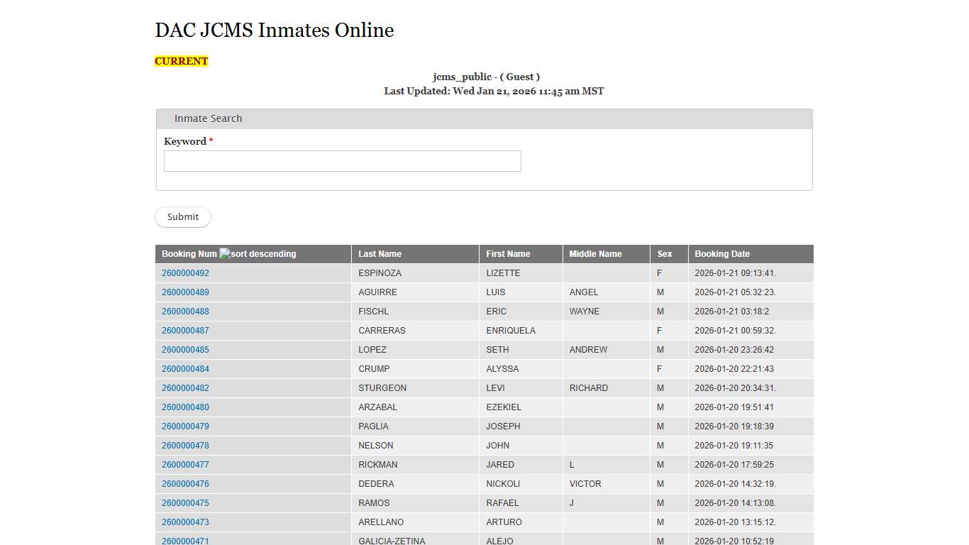 DAC JCMS Inmates Online | Doña Ana County