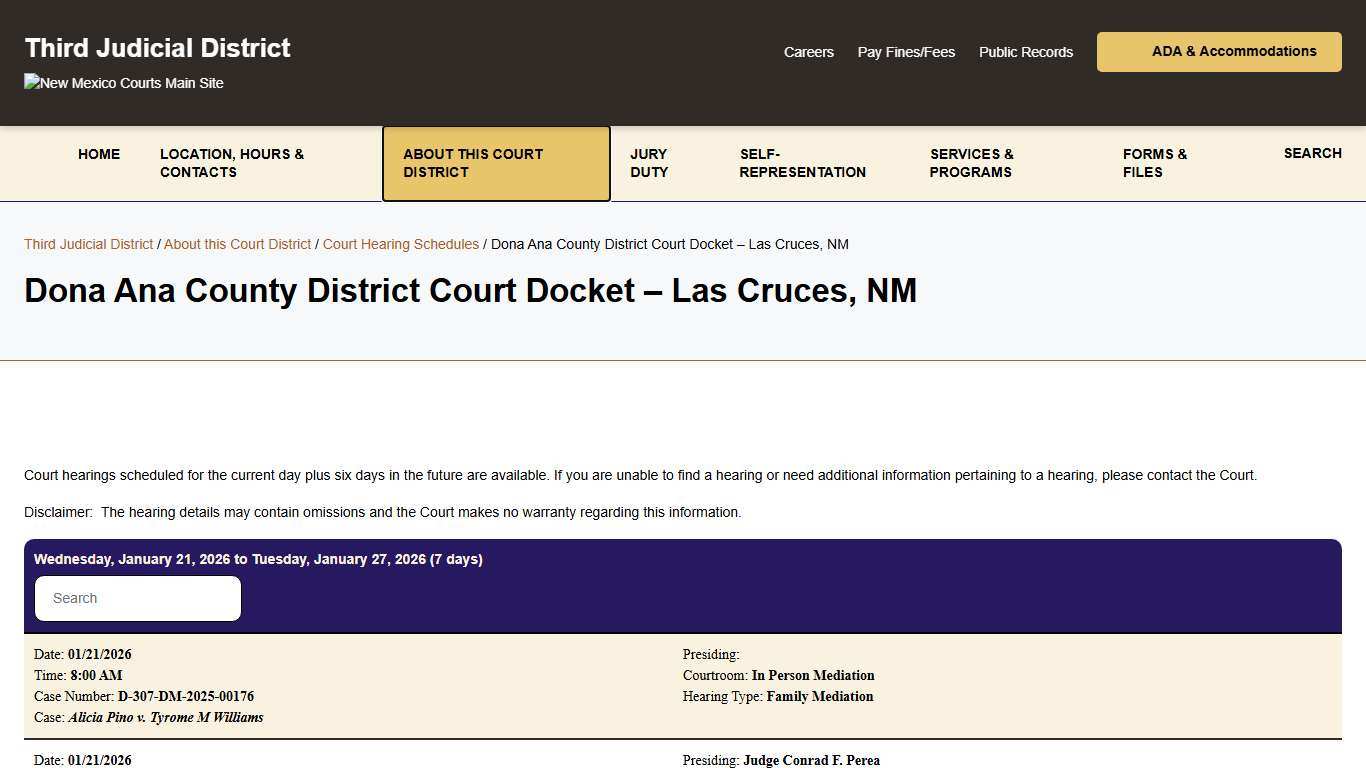 Dona Ana County District Court Docket - Las Cruces, NM - Third Judicial District